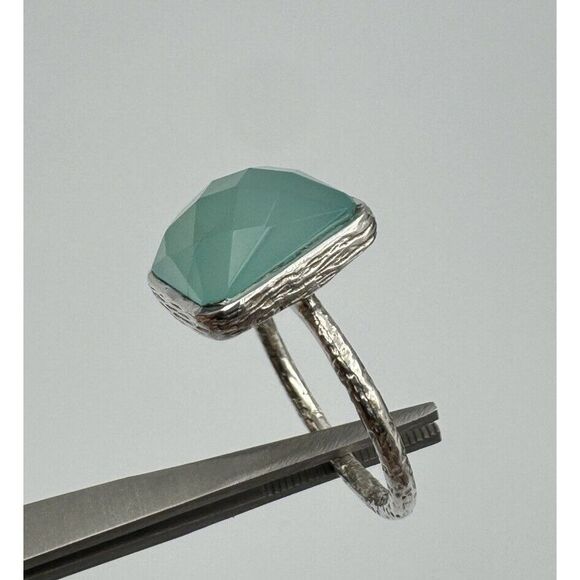 Natural Faceted Aqua Chalcedony Gemstone 925 Sterling Silver Mermaid Ring - Picture 8 of 9